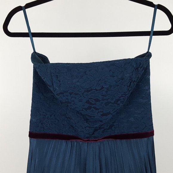 NEW Maria Bianca Nero Accordion Pleat Strapless Silk Dress Floral Dark Teal - Picture 2 of 6